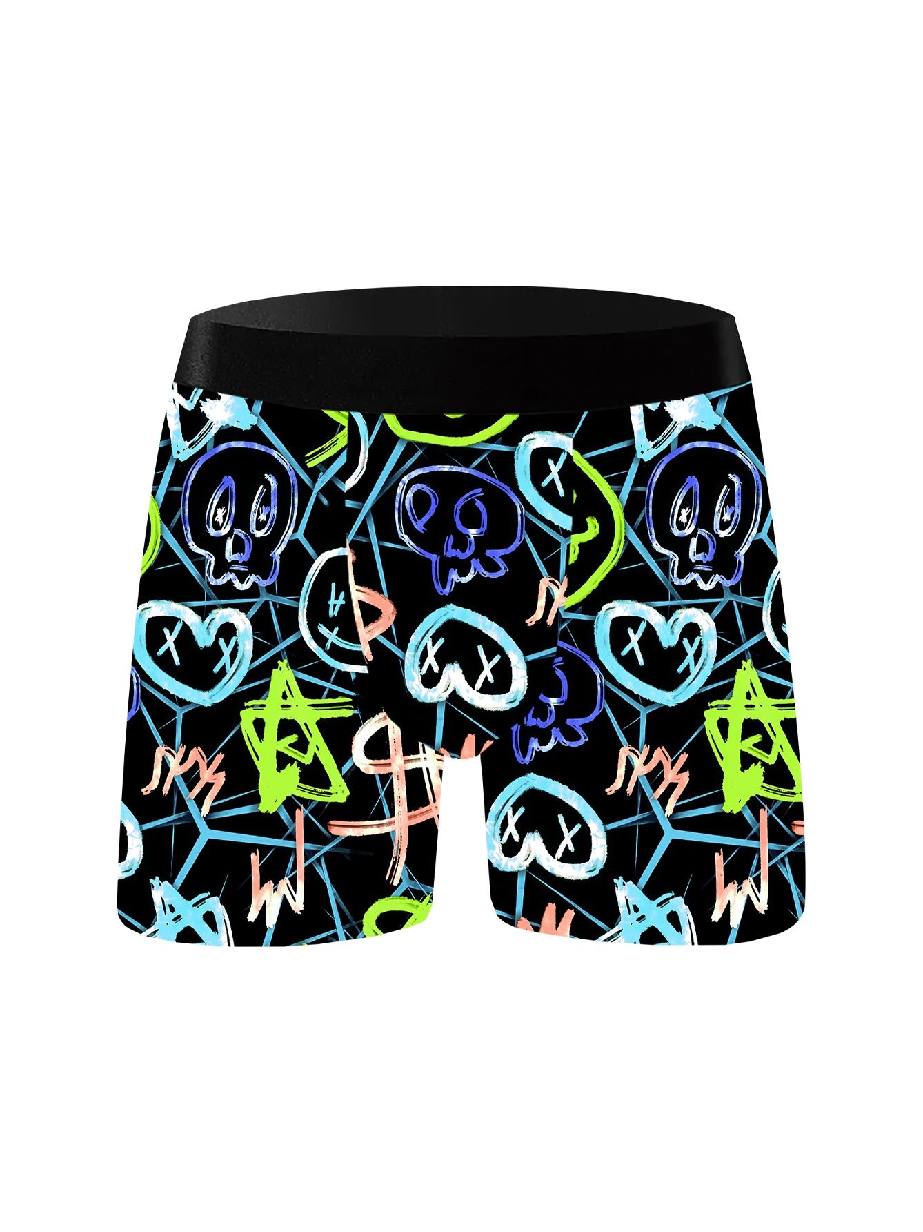 Random Men's Cartoon Print Boxer Briefs Set, Breathable Comfortable Underwear for Daily Wear, Casual Men's Underwear for All Seasons