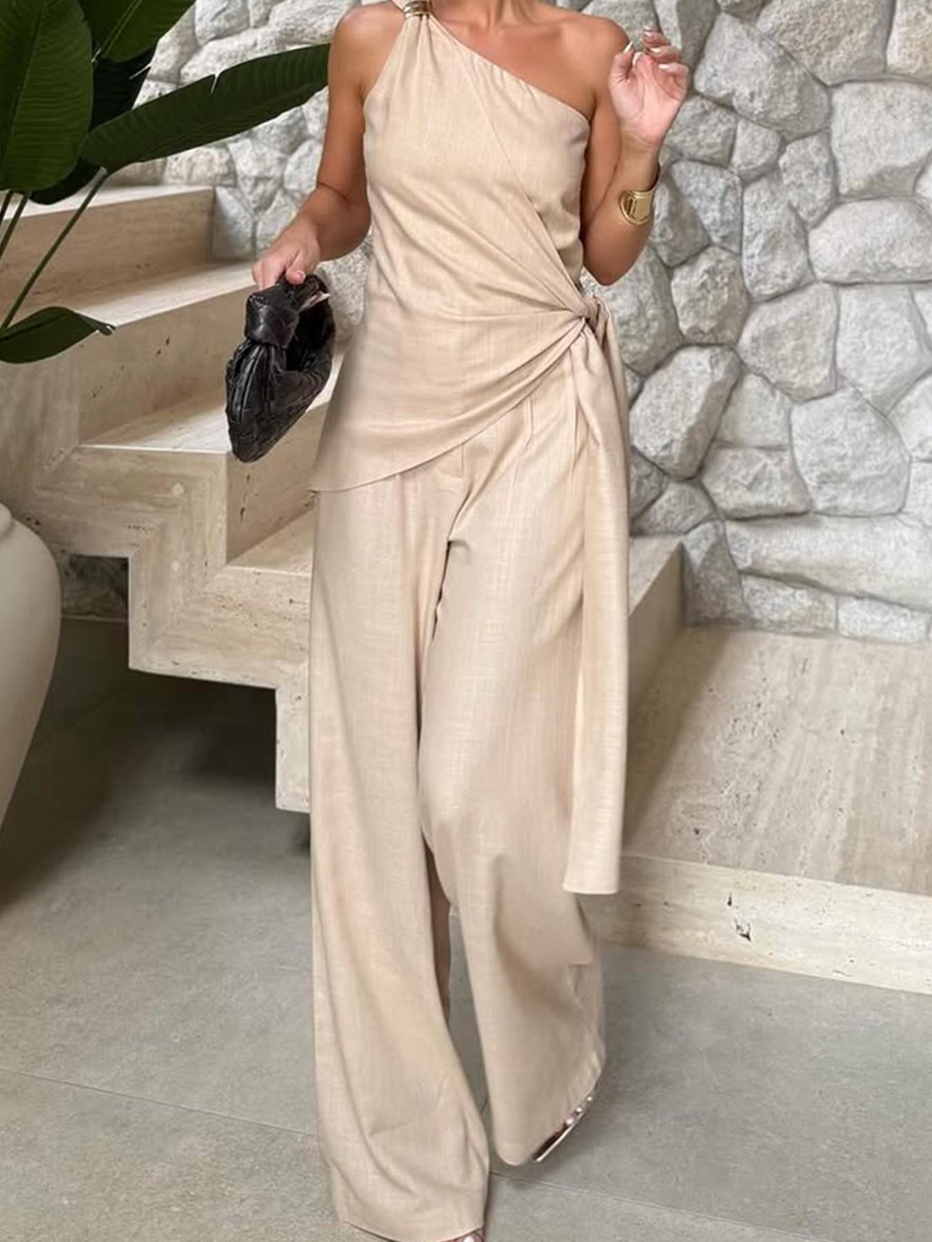 Elegant Two-Piece Set, Loose Fit Crop Top & Wide-Leg Pants, Casual Daily Wear, Perfect for Travel, Stylish Comfortable