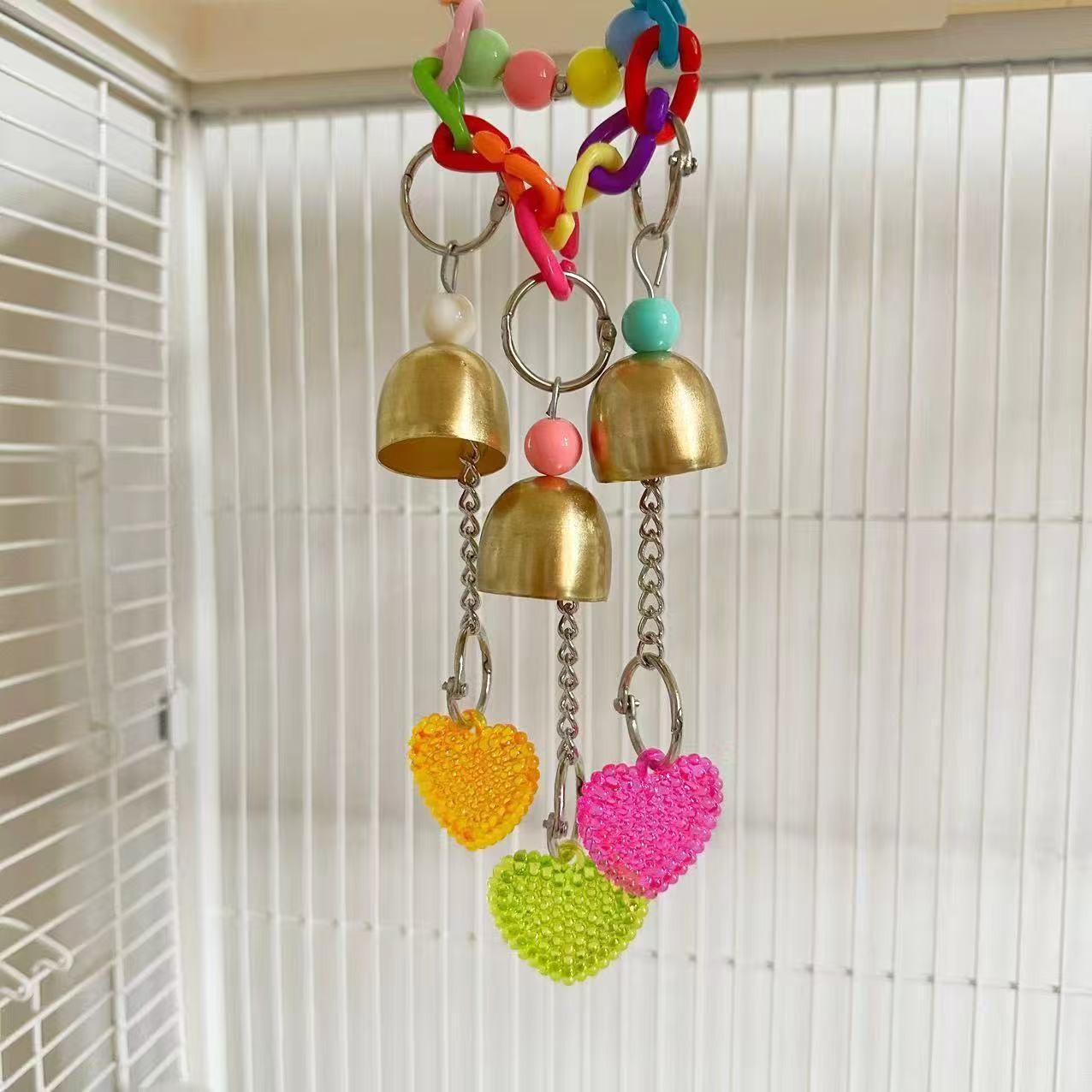 Parrot Biting Toy, Colorful Bell Toy, Suitable for Medium-Sized Parrots, Interactive Grinding Beak Toy, Bird Cage Decoration