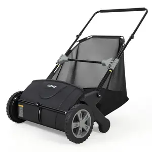 Heavy Duty 21-Inch Push Lawn Sweeper – 3.5 Cu. Ft. Large Capacity Yard Leaf & Grass Collector, Dual Spinning Brushes, Steel Frame, Easy Push Garden Debris Cleaner for Lawn, Yard, Patio & Driveway – Black with Gray Wheels, Efficient Outdoor Cleanup Tool