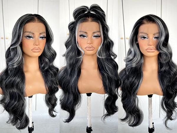 13x6 Wig Glueless Middle Body Wave Lace Front Wigs Pre Plucked Synthetic Long Highlights Wear And Go Lace Front Wig