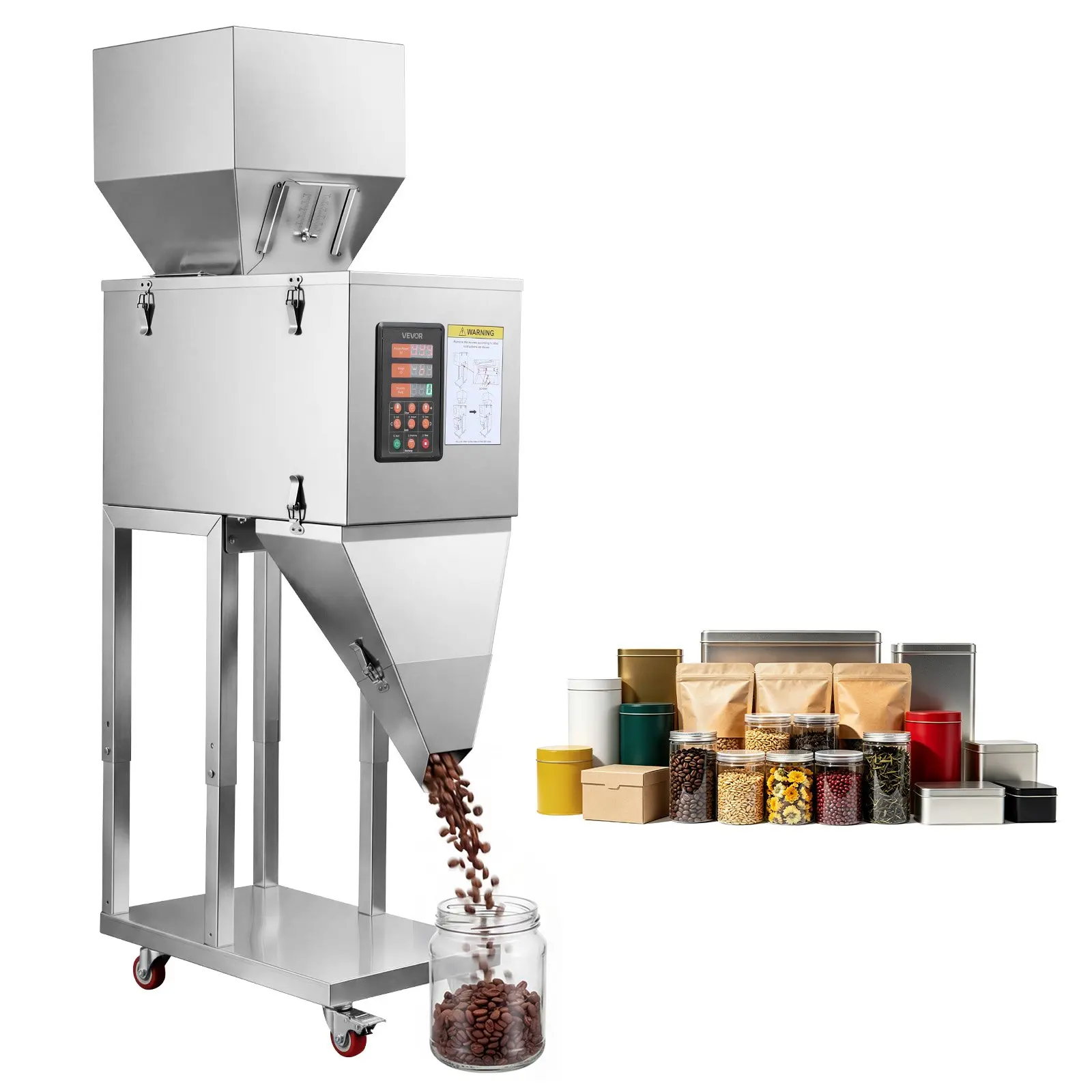 VEVOR Powder Filling Machine, 10-999g (0.02-2.2lbs) Automatic Particle Dispenser, Stainless Steel, Intelligent Weighing Dispensing Filler with Foot Pedal, for Coffee Beans, Grains, Tea, Spices, Silve