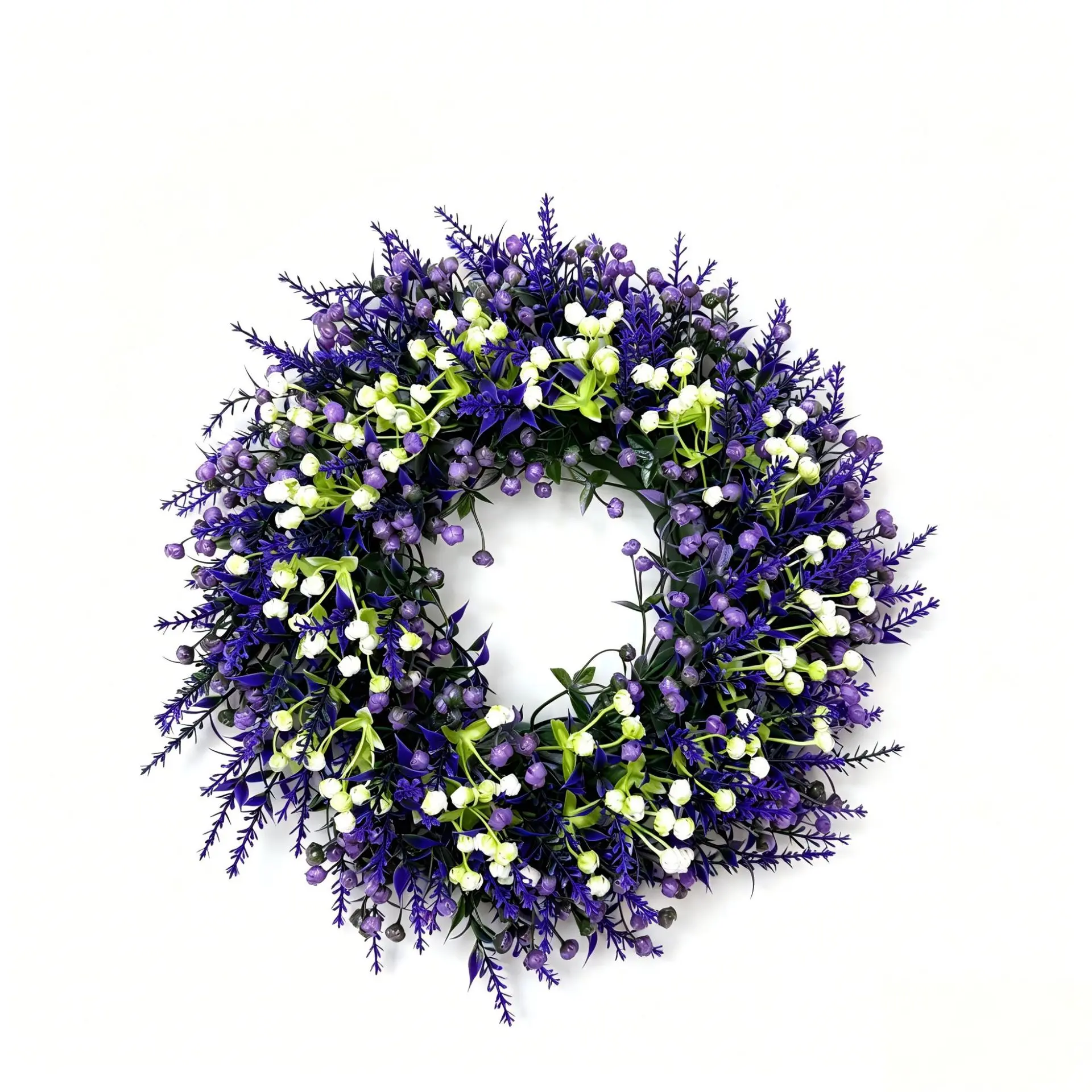 Lavender Starburst Artificial Flower Wreath Floral Hanging Decor, Decorative Flowers, Front Door Decoration, Home Wedding Outdoor Event Decor, Battery-Free, Elegant Design
