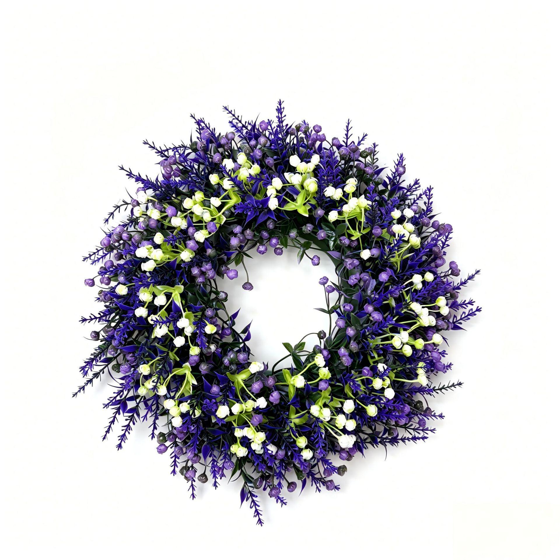 Lavender Starburst Artificial Flower Wreath Floral Hanging Decor, Decorative Flowers, Front Door Decoration, Home Wedding Outdoor Event Decor, Battery-Free, Elegant Design