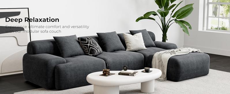 【2 Packages Shipping】LIKIMIO 118" Modern L-Shaped Modular Sectional Sofa for Living Room, Corduroy Upholstery Dark Grey, Oversized 3-Seater Couch with Deep Seat and Movable Ottoman – No Assembly 【2 Packages Shipping】LIKIMIO 118" Modern L-Shaped Modular Sectional Sofa for Living Room, Corduroy Upholstery Dark Grey, Oversized 3-Seater Couch with Deep Seat and Movable Ottoman – No Assembly
