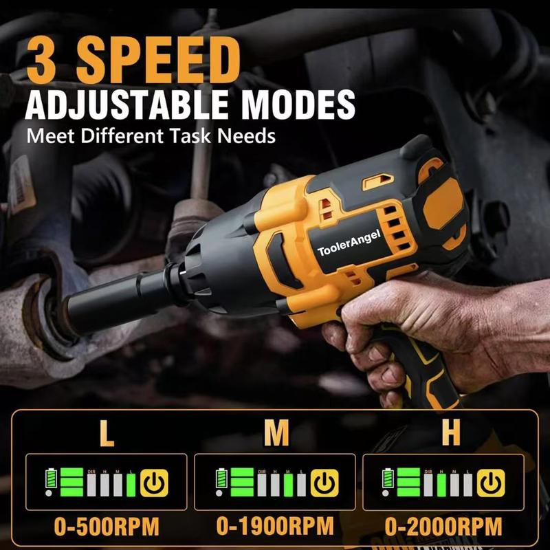 ToolerAngel 1/2-Inch Cordless Impact Wrench, 1000 Nm (737 ft-lbs) High-Torque Wrench, 20V 2000 RPM Brushless Motor, 2x 6.0Ah Lithium-Ion Batteries, Charger & 6 Sockets, Brushless Power Wrench