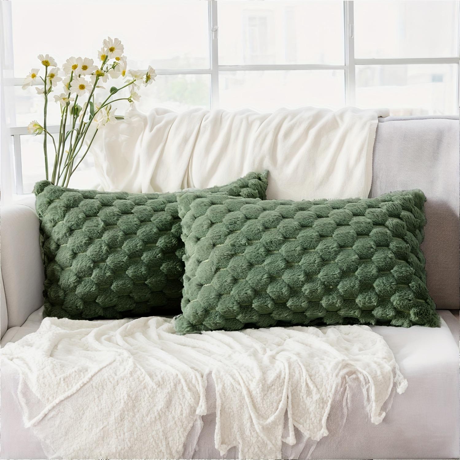 Boho Chic Decorative Pillow Covers Set of 2, Soft Plush Cream Color with Geometric Patterns, Zipper Closure, Sofa & Bedroom Decoration