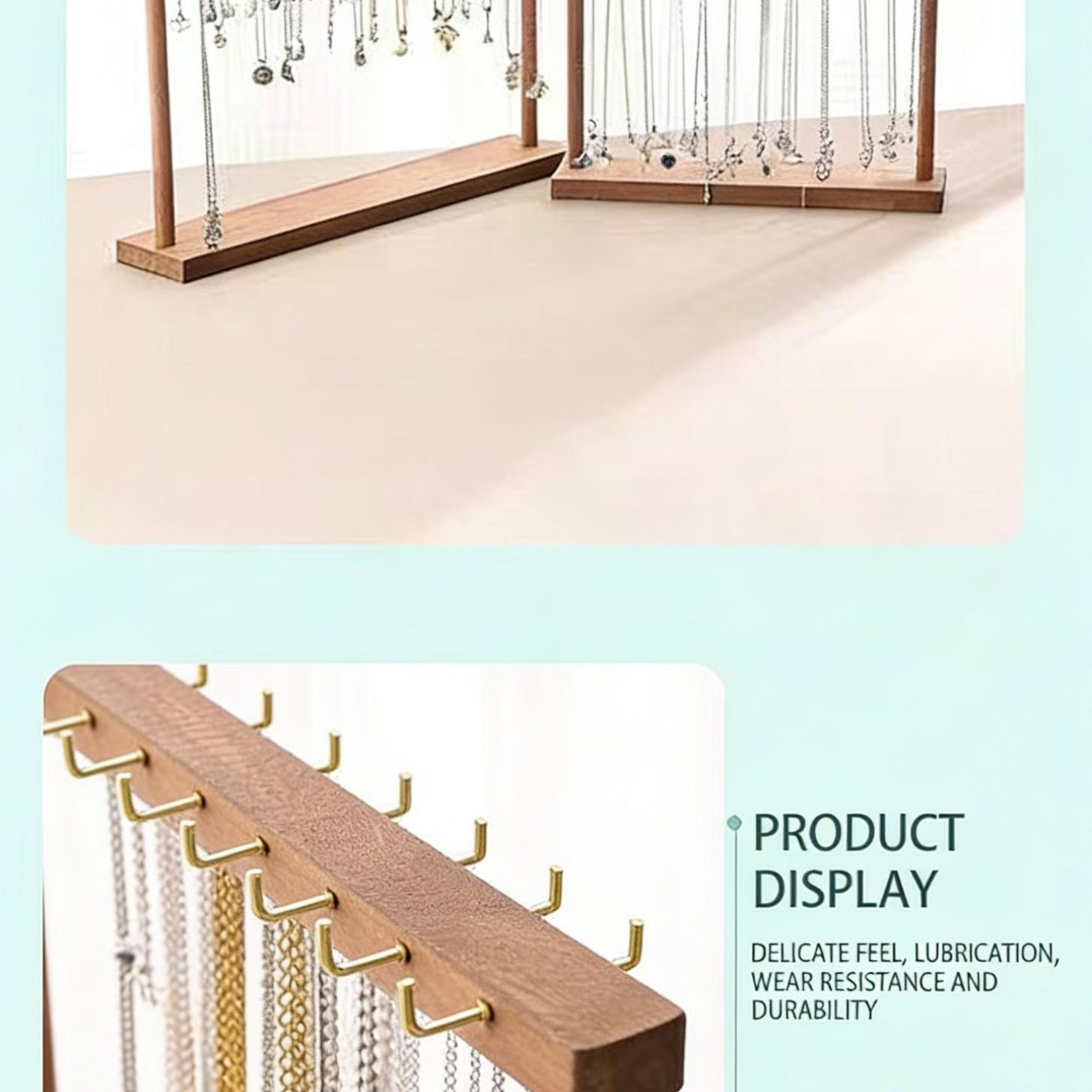 Walnut Color Necklace Display Stand, Solid Wood Jewelry Holder, Handmade Bracelet Pendant Rack, Wooden Storage Organizer