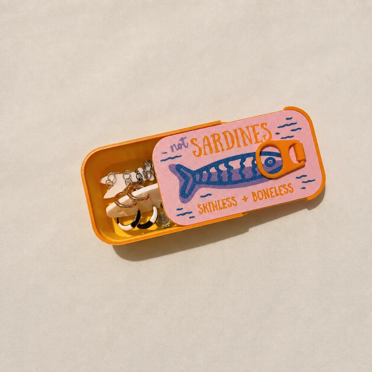 Sardine Can-Inspired Jewelry Storage Box, Fishbone Design Trinket Organizer with Pull-Tab Style Lid for Earrings, Rings & Small Accessories