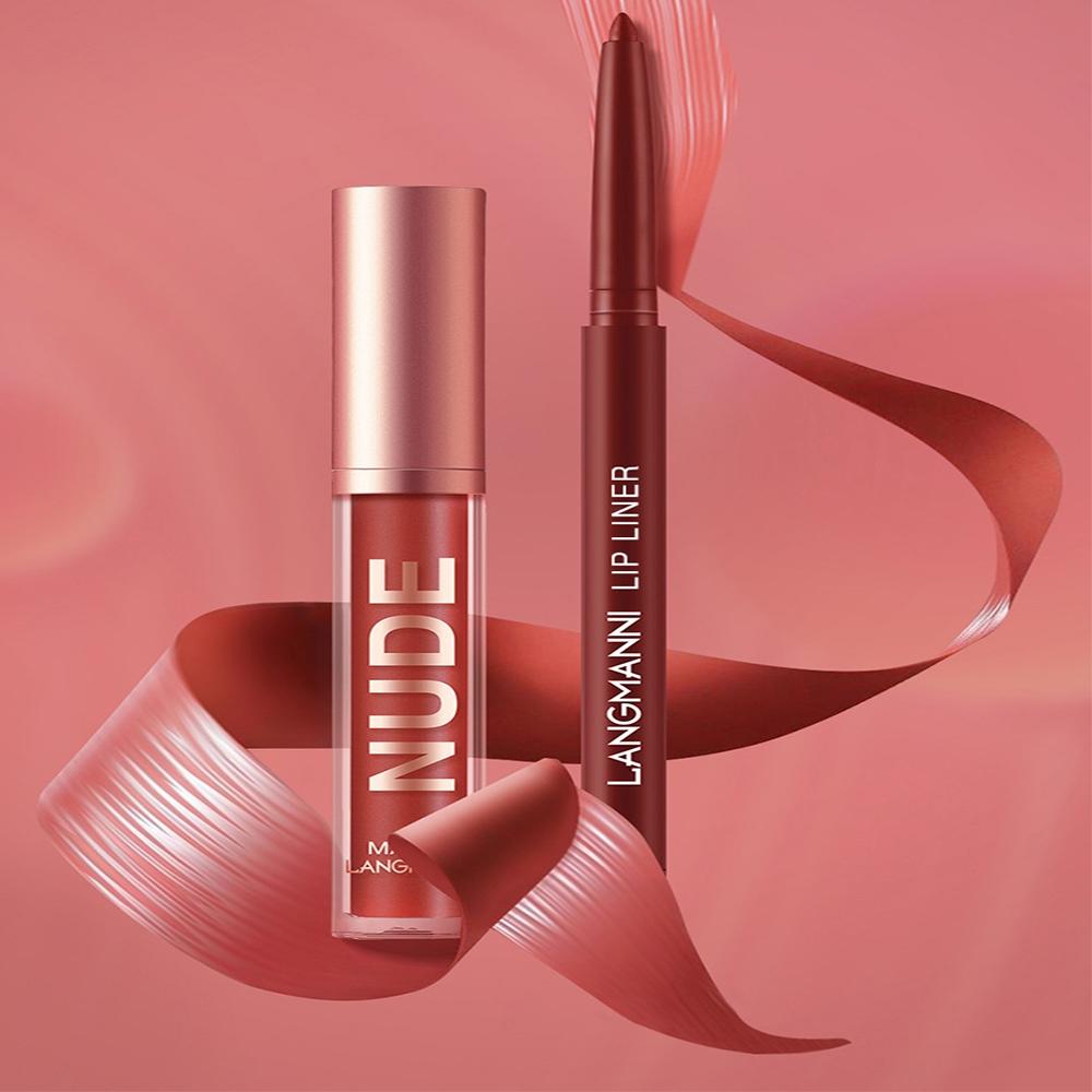 Matte Lipstick & Lip Liner Makeup Set, Liquid Lip Liner, 2 Counts Long Lasting Easy Coloring Lipsticks, Moisturizing Lip Kit, Natural Lip Color, Suitable for All Occasions