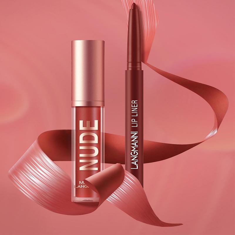 Matte Lipstick & Lip Liner Makeup Set, Liquid Lip Liner, 2 Counts Long Lasting Easy Coloring Lipsticks, Moisturizing Lip Kit, Natural Lip Color, Suitable for All Occasions