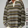 Vintage Striped Collared T-Shirt Top, Casual Loose Fit, Daily Commute/dating, Comfortable and Stylish, Perfect for Everyday Wear