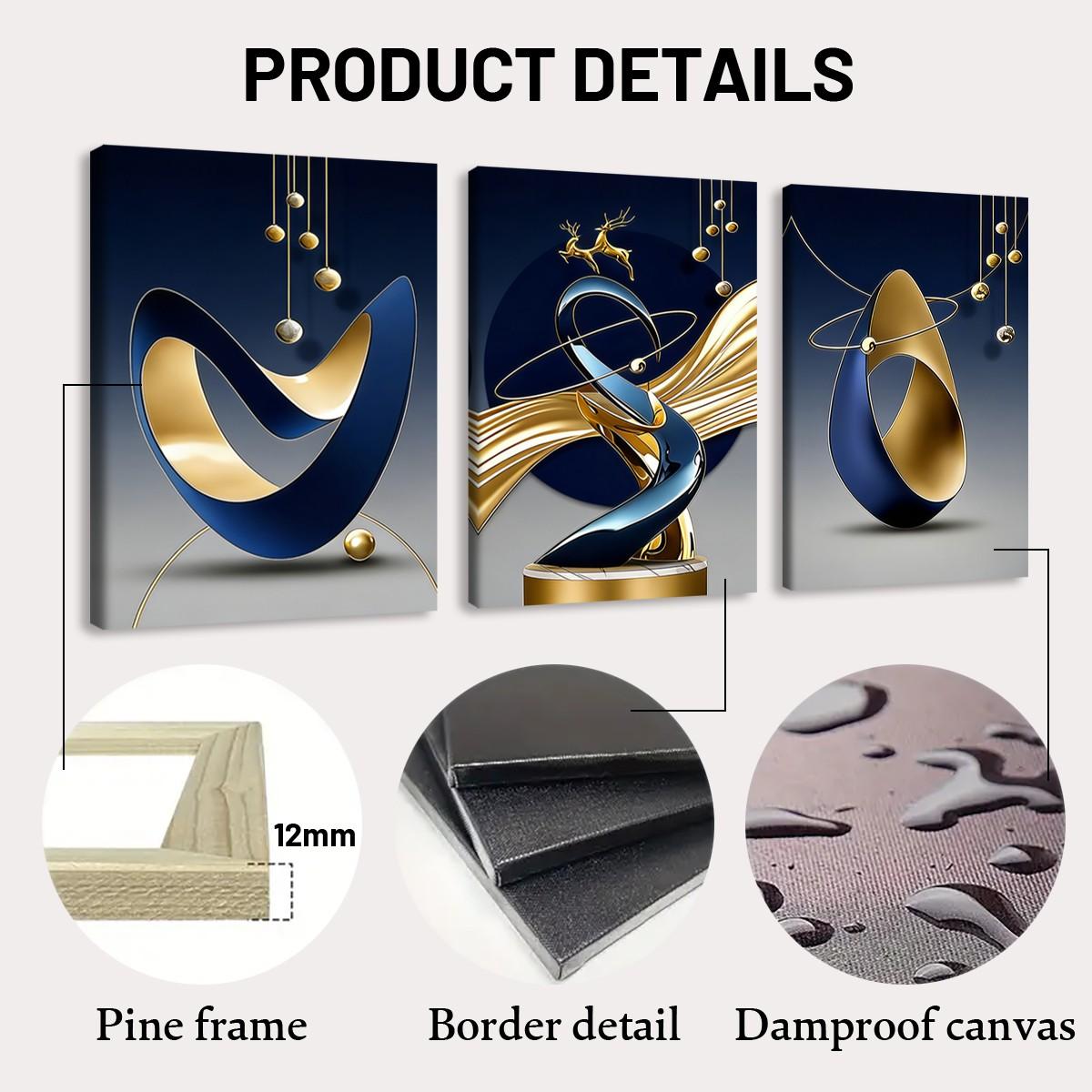 3 count wooden frame canvas, fashionable geometric design poster, modern abstract art decoration, Contemporary Art, exquisite family poster, suitable for living room corridor wall, HD inkjet printing, waterproof art, Artwork