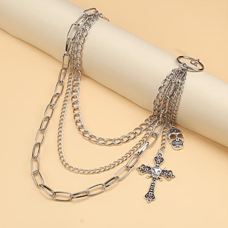 1 Gothic Skull Cross Multi-layer Pant Chain Belt, Dark Style for Party & Daily Fashion, Unisex Design