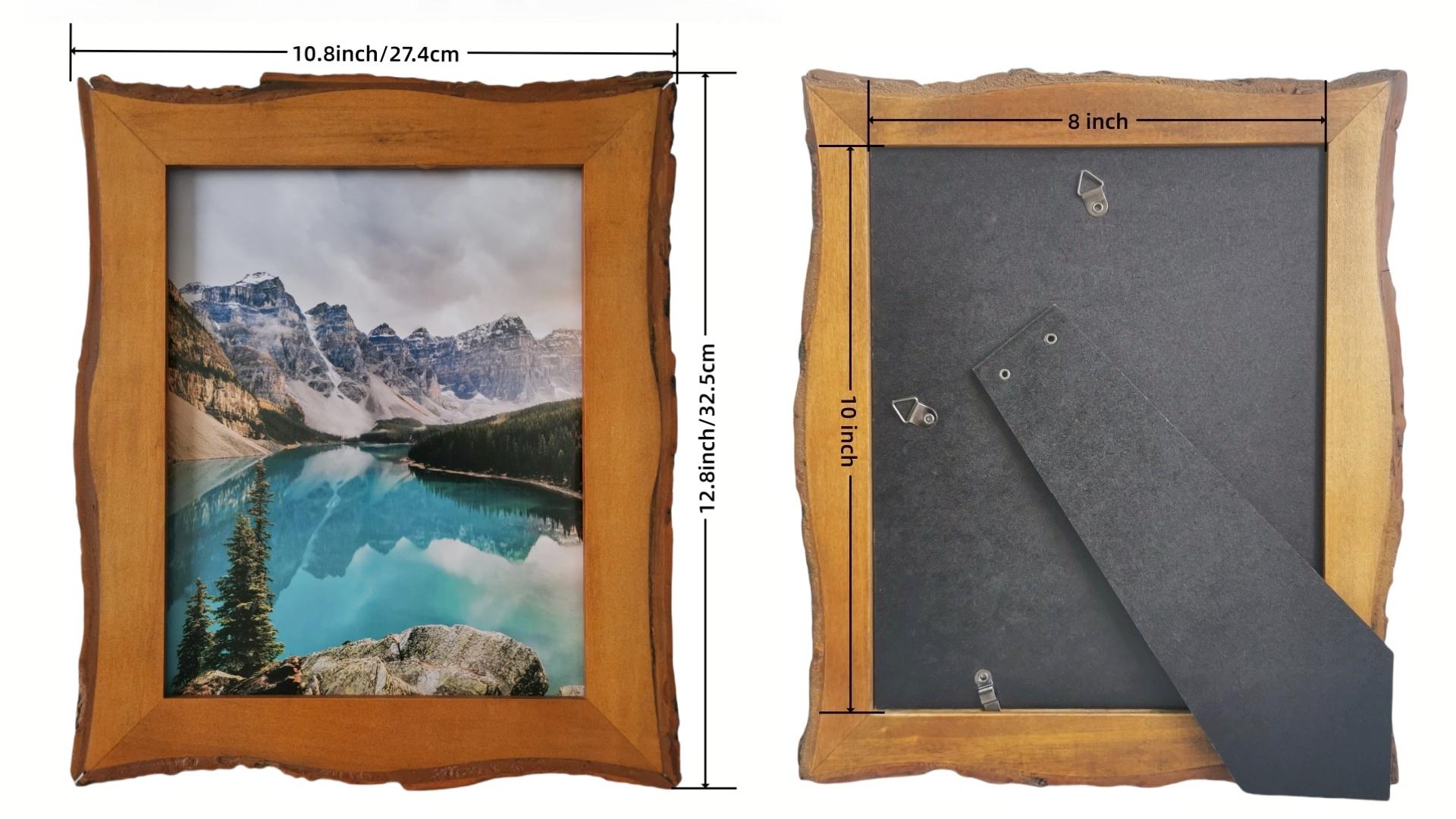 1 Pack 8x10 Picture Frame Rustic Brown, Solid Wood Picture Frame with Bark Edges & Real Glass Cover, Vertical/Horizontal Tabletop or Wall-Mounted Photo Frame, Farmhouse Decor, Living room and bedroom Decor, for Christmas Home Decor, Wavy Edge Design
