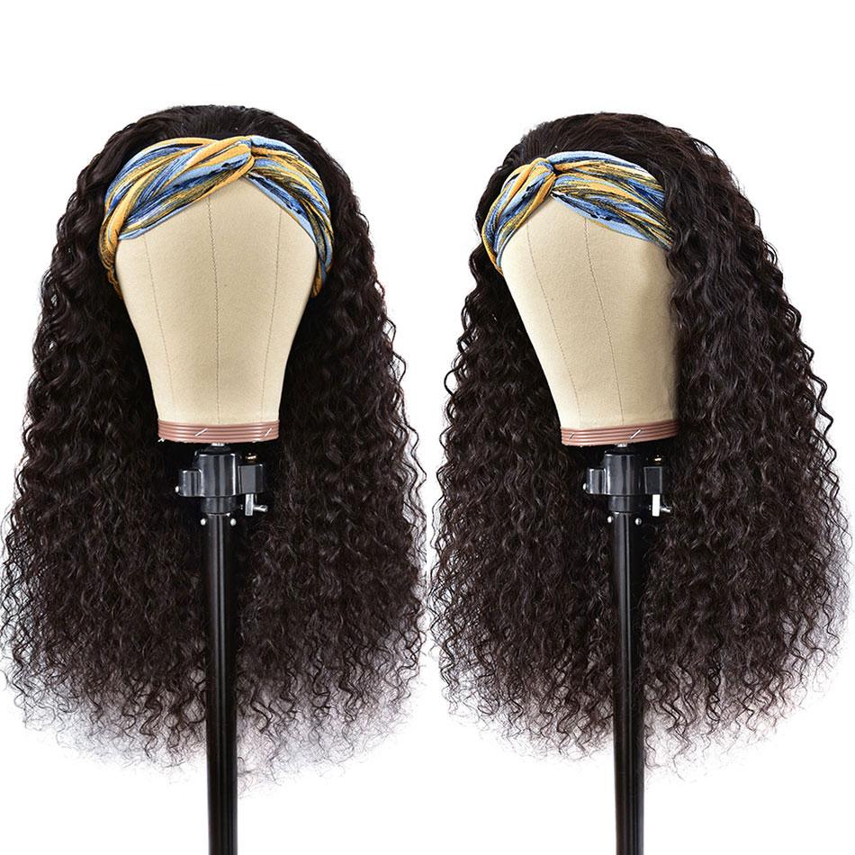 Bling Hair Headband Wig Deep Wave Human Hair For Women Glueless Short Curly Wig Full Machine Made Non Lace Glueless Brazilian Remy Hair