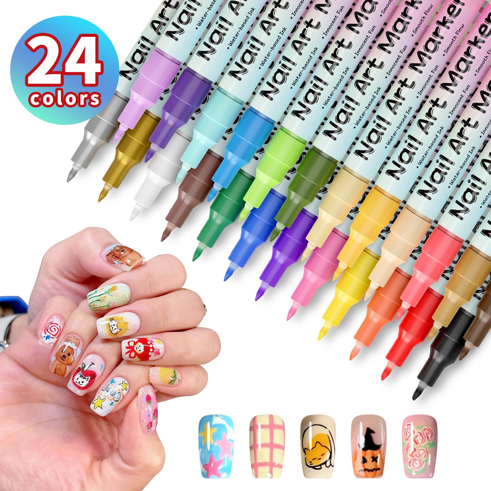24 Color Nail Art Pens Set, Quick-Dry Nail Paint Markers, Doodle Pen Kit, Christmas Gift, Manicure Drawing Flower Pens