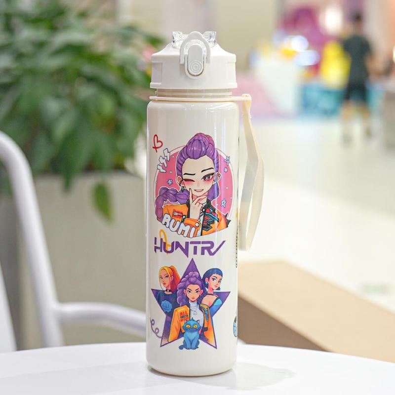 K-Pop Ghost Hunter Theme Totem Water Bottle, Reusable Hard Plastic with Lid and Straw, 700ML Eco-Friendly Alternative, Perfect for School and Travel