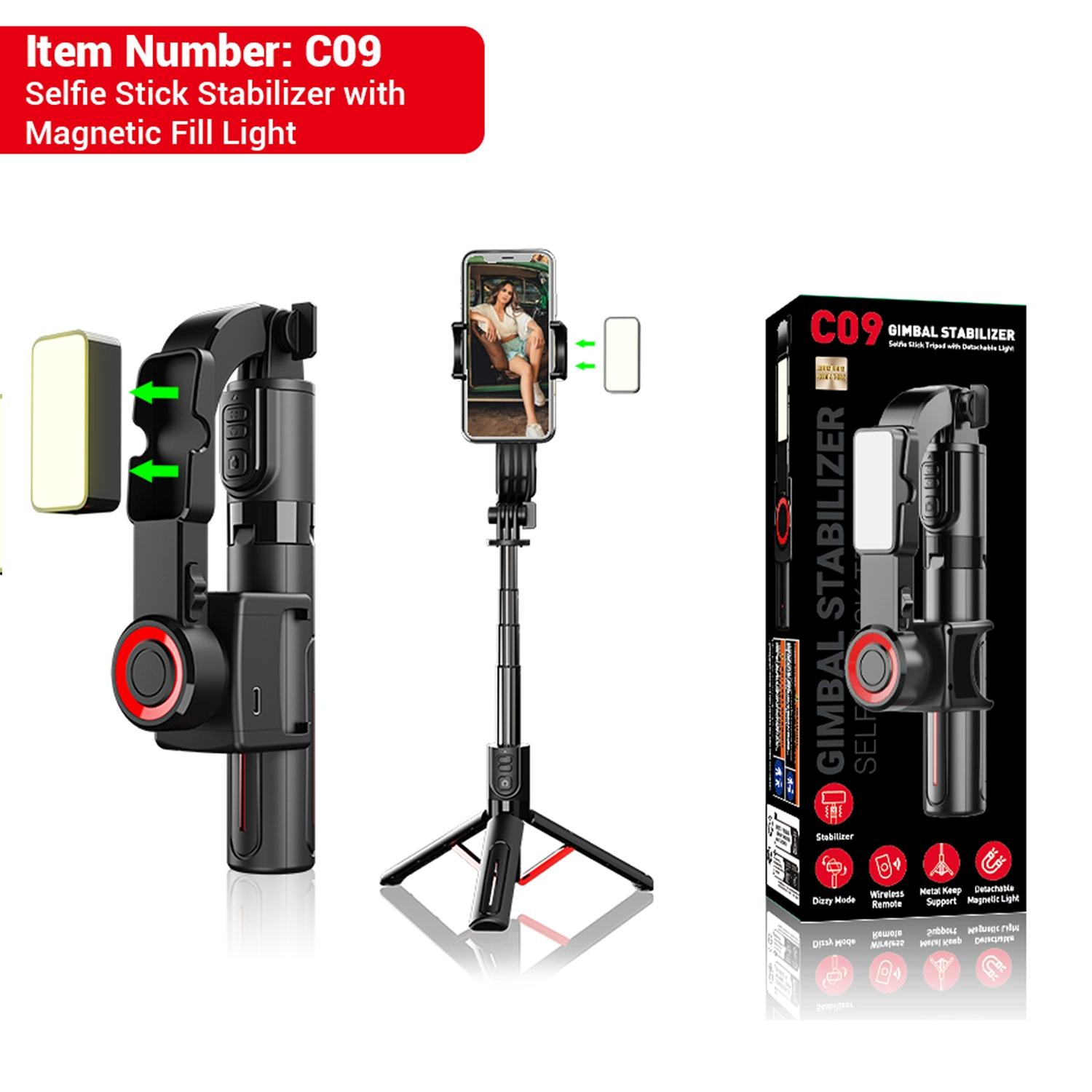 C09 Single Axis Gimbal Stabilizer, Selfie Stick, Foldable Wireless Tripod, Bluetooth-compatible Shutter, Rotatable, Magnetic Light, Vlog, Live Stream, Video Recording