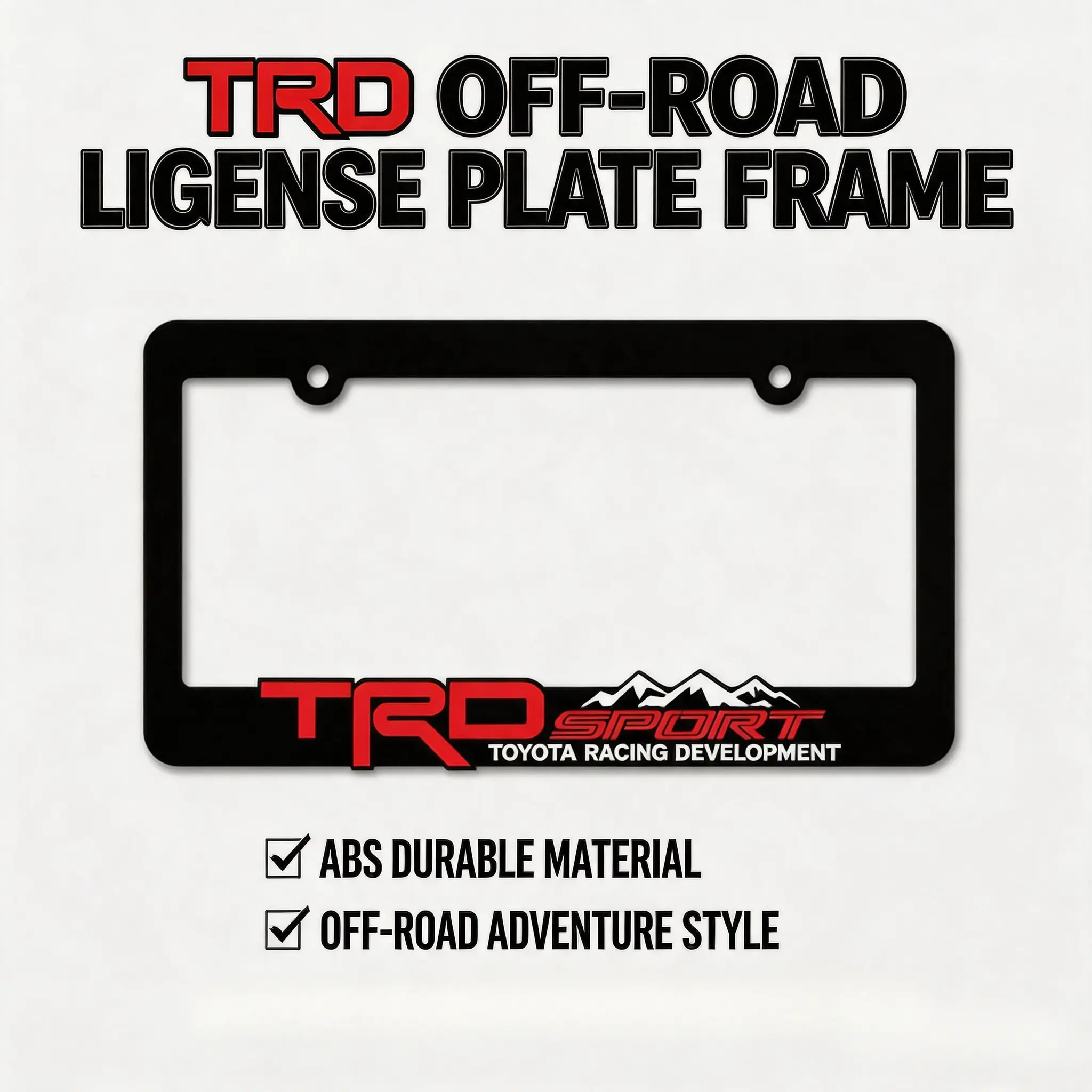 2-Pack Rugged Off-Road License Plate Frames - Heavy Duty Black ABS Car Tag Holder, Aggressive Sport Style for Pickup Truck SUV, No-Drill Easy Install