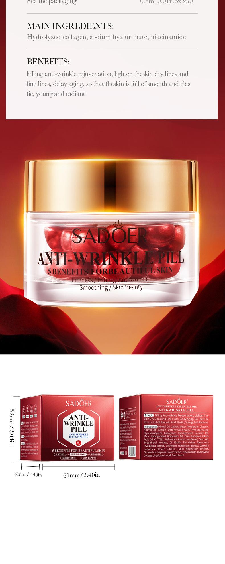 SADOER Anti-Wrinkle Pill,Benefits for Beautiful Skin,Beauty Tool,Firmness/Lifting/ Anti-wrinkle/Smoothing/Skin Beauty   Moisturizers Skincare