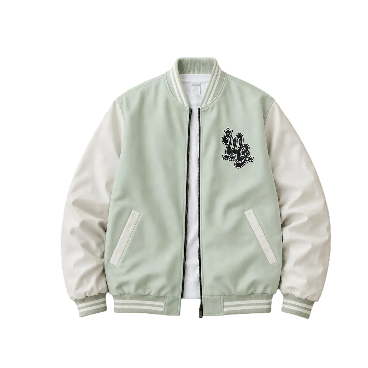 American retro college style patchwork loose baseball jacket, fleece large letter embroidered jacket, slow life concept jacket, street fashion casual baseball jacket