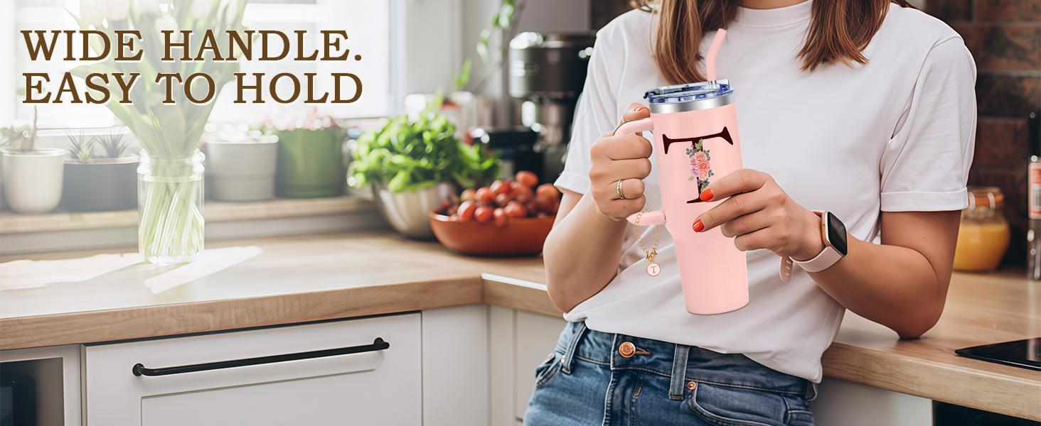 Monogrammed Gifts for Women,Wife,Initial Cup,Personalized for Birthday Gifts,Halloween,Thanks giving Day,Custom Tumbler with Handle 40oz-A