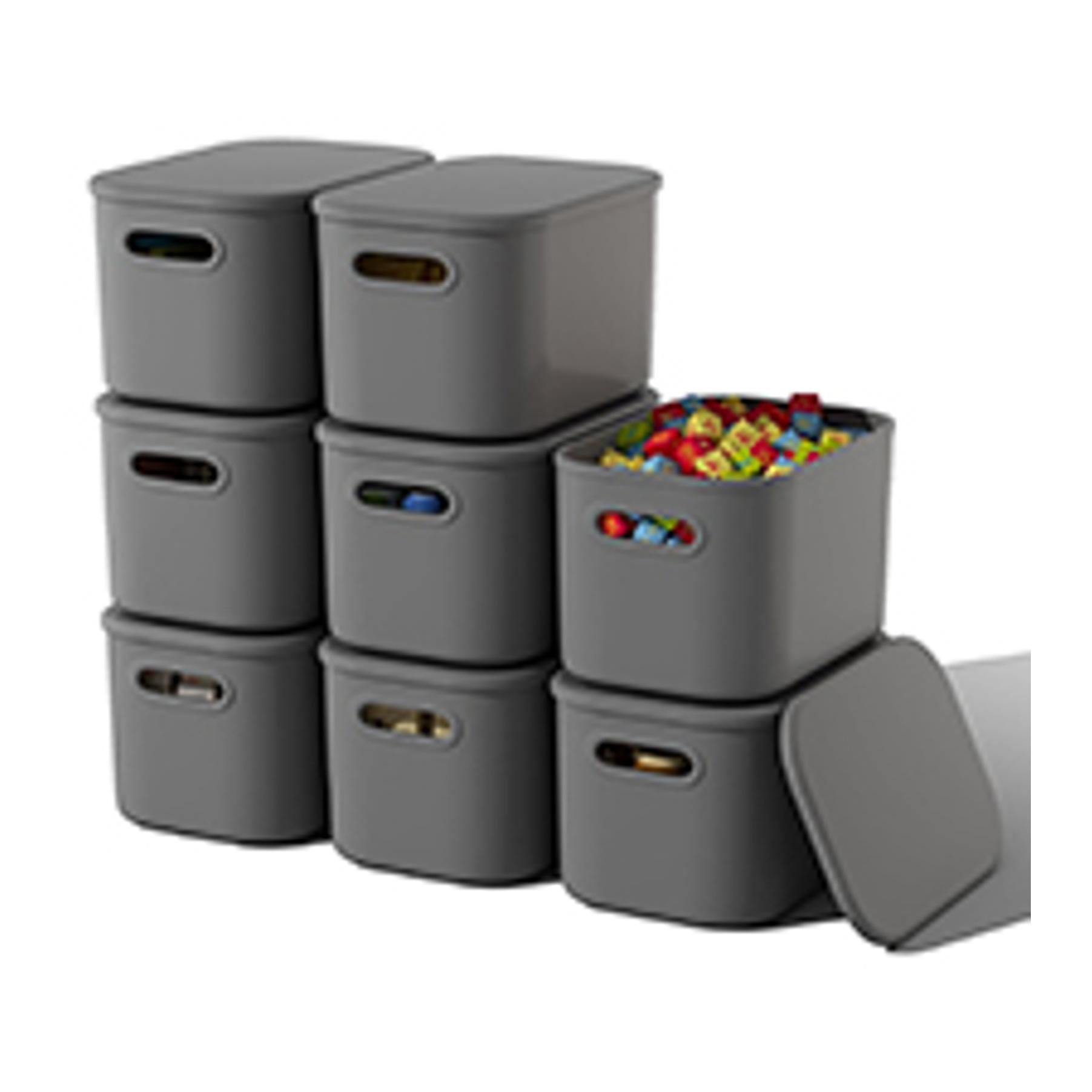 8-Pack Plastic Colorful Stackable Storage Bins with Lids & Handles - Home Organiser for Cabinet, Laundry Room, Shelves; 9.85x6.9x5.7in Craft/Snack Storage Containers