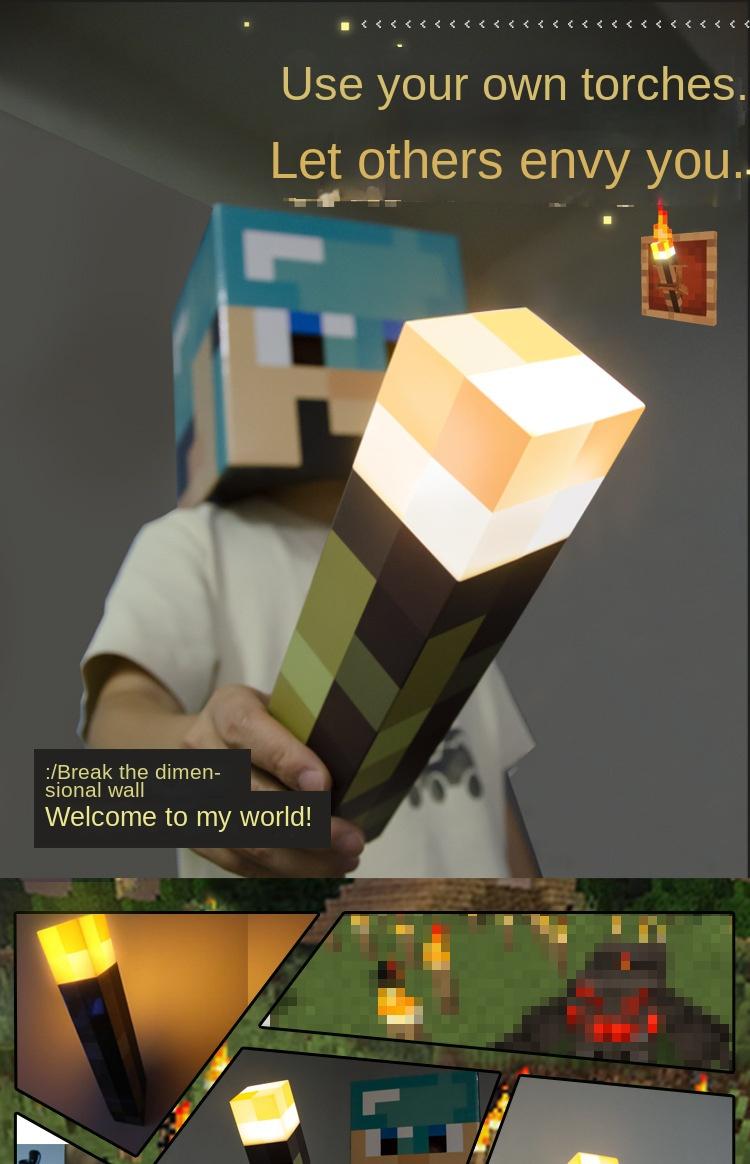 Upgraded Light-up Wall Torch - Pixel Brownstone Torch Lamp - USB Pluggable Night Lamp - Hand Held or Wall Mount Lighting Torch