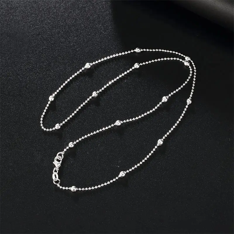 Charm 925 Sterling Silver 16-24 Inches Fine Sweater Bead Chain Women Necklace For Fashion Temperament Jewelry Party Wedding