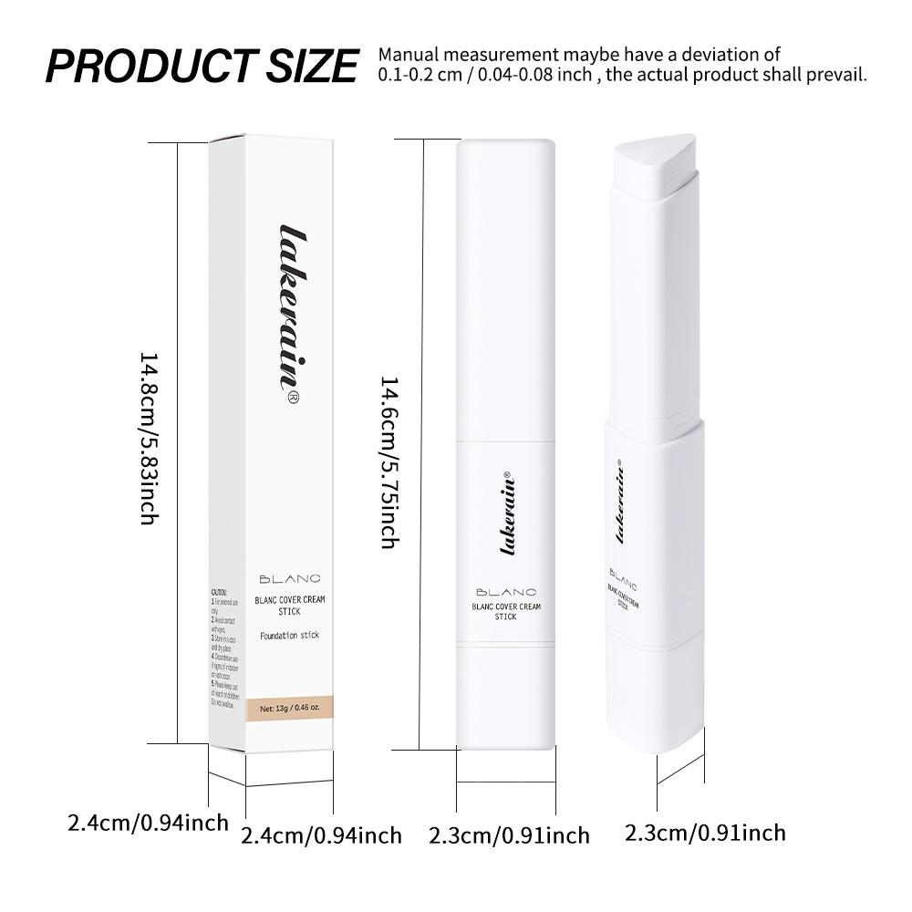 Lakerain Blanc Color-Changing Tinted Foundation Stick, Dual-Ended Base Makeup Stick with Brush, Waterproof & Sweatproof, Buildable Coverage (Medium to Full), 5 Shades for All Skin Tones