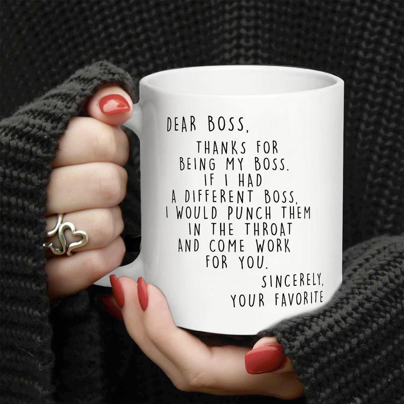 Funny Letter Pattern Coffee Mug, 1 Count DearBoss Thanks for Being My Boss Mug, CreativeCeramic Gift Mugs, Birthday Gifts Mug Tumbler Drinkware