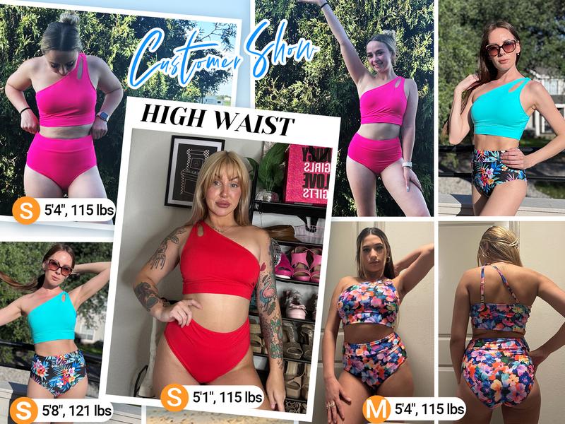 Yonique Two Piece High Waisted Swimsuits for Women - One Shoulder Bikini Tummy Control Bathing Suit 2025 Full Coverage