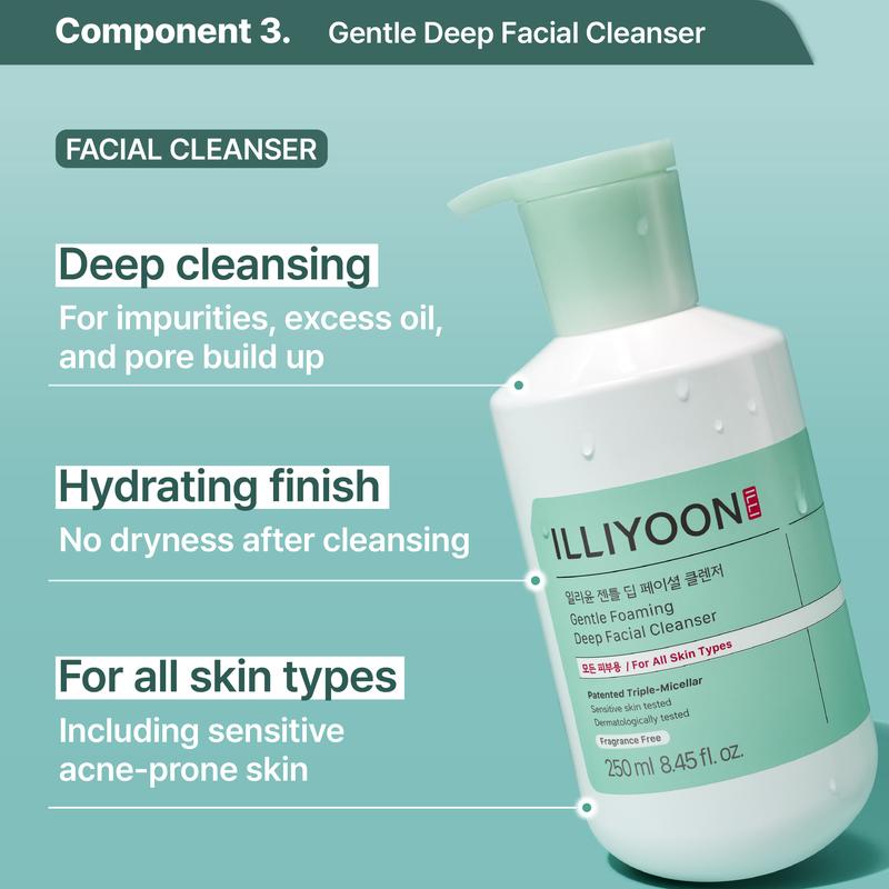 ILLIYOON Gentle Deep Triple Cleansing Set | Highly Effective Cleansing, Low-Irritation, Eye-Safe Formula, Pore Health Care, Hydrating Finish, Vegan Certified, Clean Beauty Standard (21.63 fl.oz.)