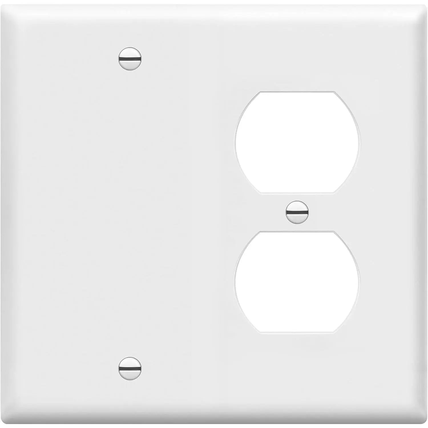 Combination Blank Device/Duplex Receptacle Outlet Wall Plate Cover, Standard Size 2-Gang 4.50" x 4.57", Polycarbonate Thermoplastic, UL Listed, 880121-W, White