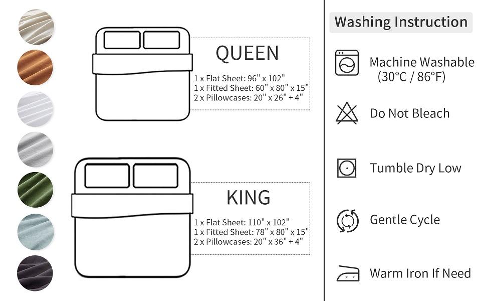 ATLINIA 100% Linen Sheet Set French Flax Farmhouse Style Bedding Including 1 × Flat Sheet & 1 × Fitted Sheet & 2 Pillowcases