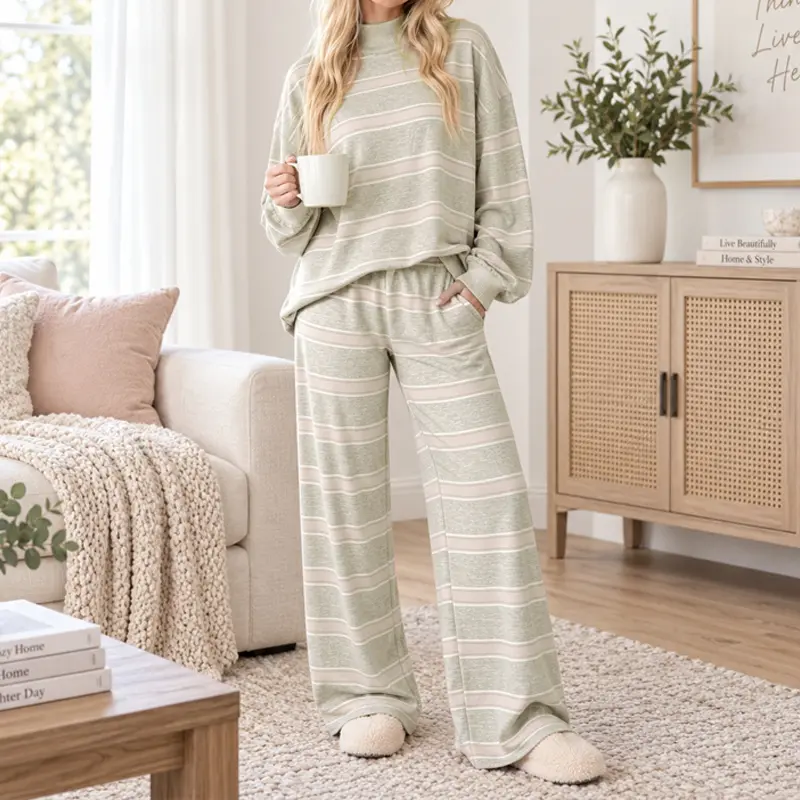 Striped 2 piece lounge set shown in an alternate colorway