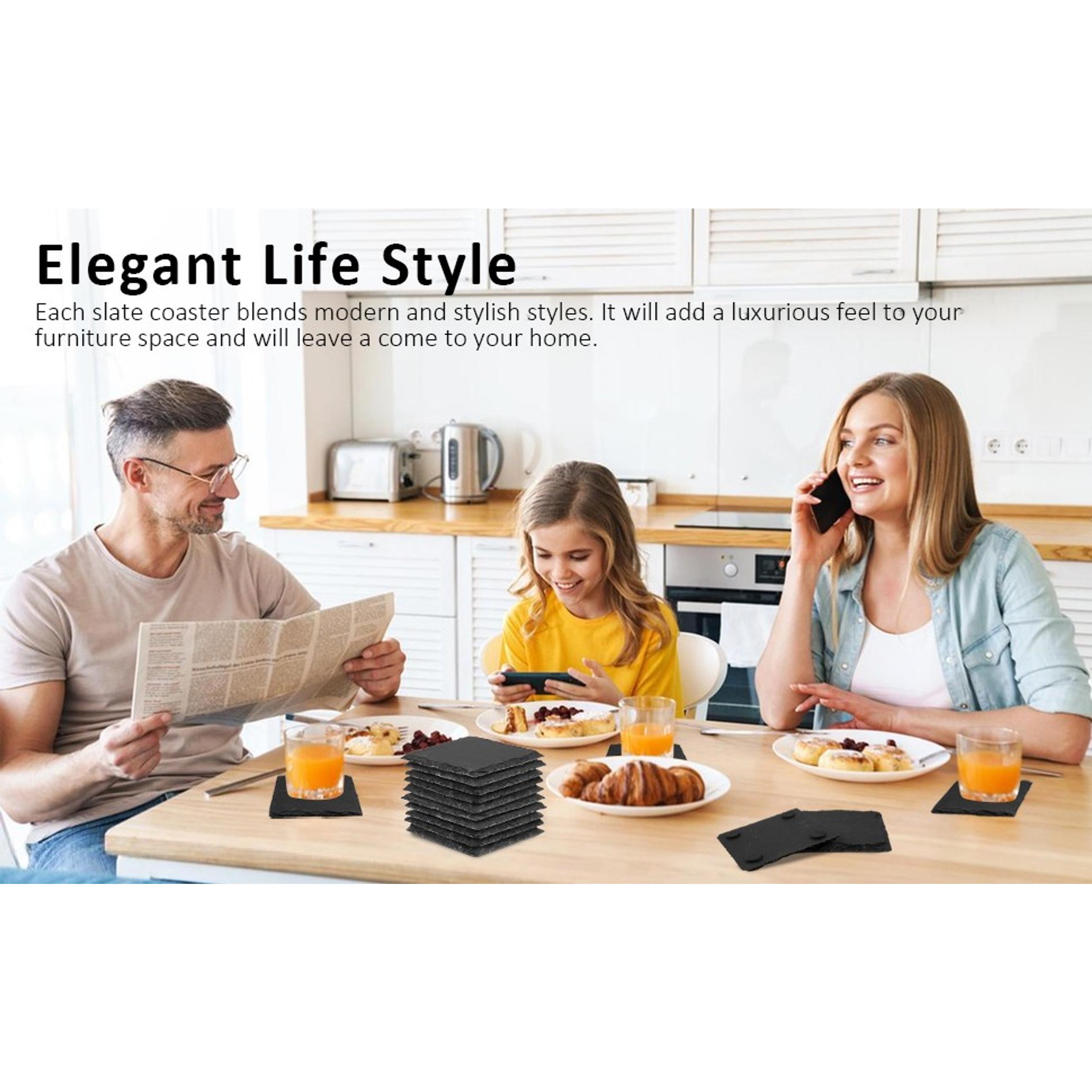 68 Pcs Slate Coasters, 4 inch Black Stone Coaster Set, Square | Laser Engraving Blanks with Anti-Scratch Bottom, Perfect for use in Your Home, Office, Kitchen,bar or Anywhere.