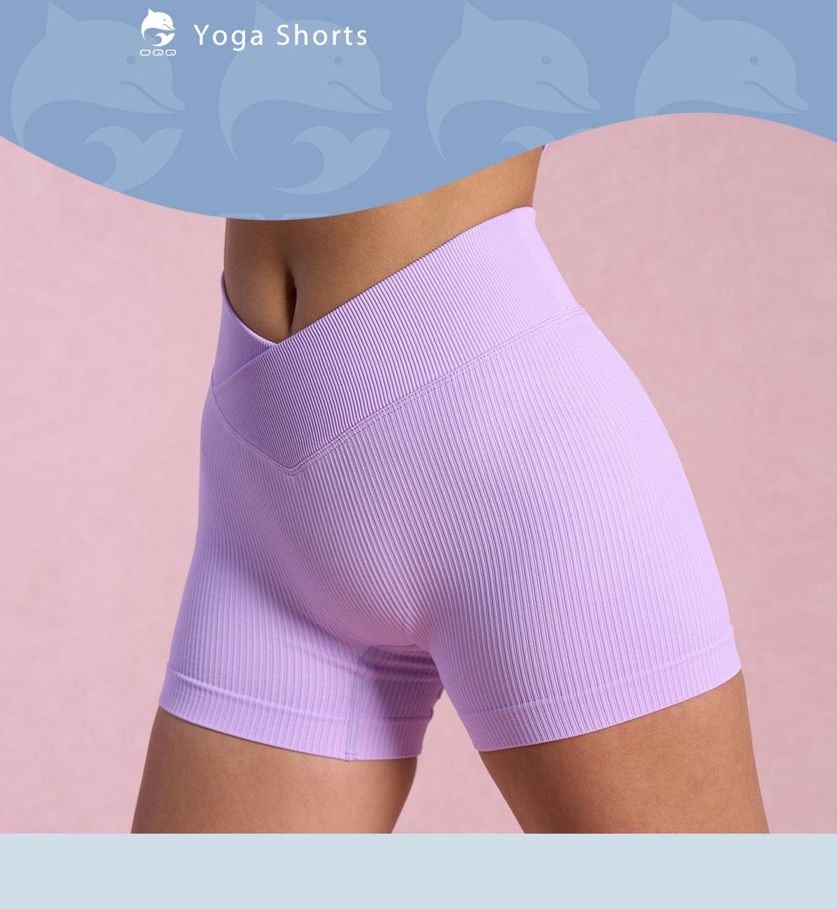 OYV Women's High Waisted Crossover Yoga Shorts Seamless Ribbed Knit Snug Fit Exercise Shorts for Athletic Wear