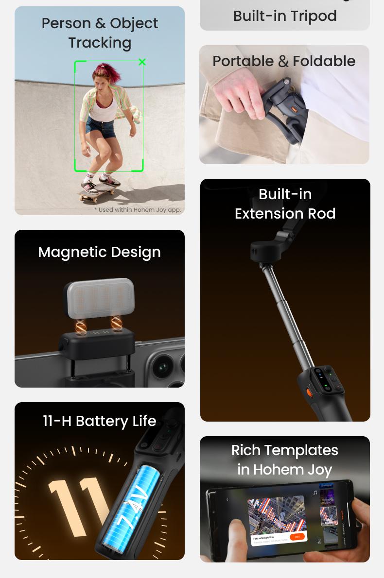 hohem iSteady X3 Gimbal Stabilizer for iPhone, Smartphone Gimbal with Detachable Remote Control, Portable Foldable 3-Axis Phone Gimbal for Android & iPhone 17 series, Built-in Tripod, Built-in Extendable Rod,Vlog Stabilizer