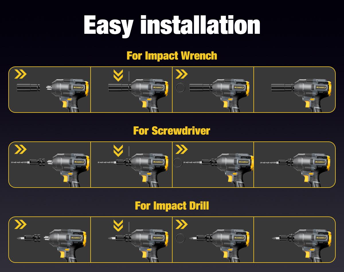 SOARFLY 3-in-1 Multi-Purpose 1000NM (750FT-LBS) Cordless lmpact Wrench, 2x 4.0Ah Batteries, Fast Charger, 6 Screwdriver Bit, 8 Drill Bit, 6 Sockets
