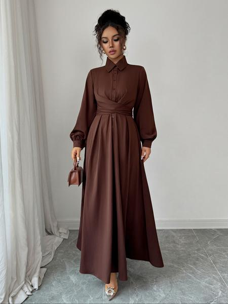 Women's Elegant Long Sleeve Dress, Plain Woven Fabric, Fall Fashion, Fitted Design, Thin Material, Stylish & Comfortable
