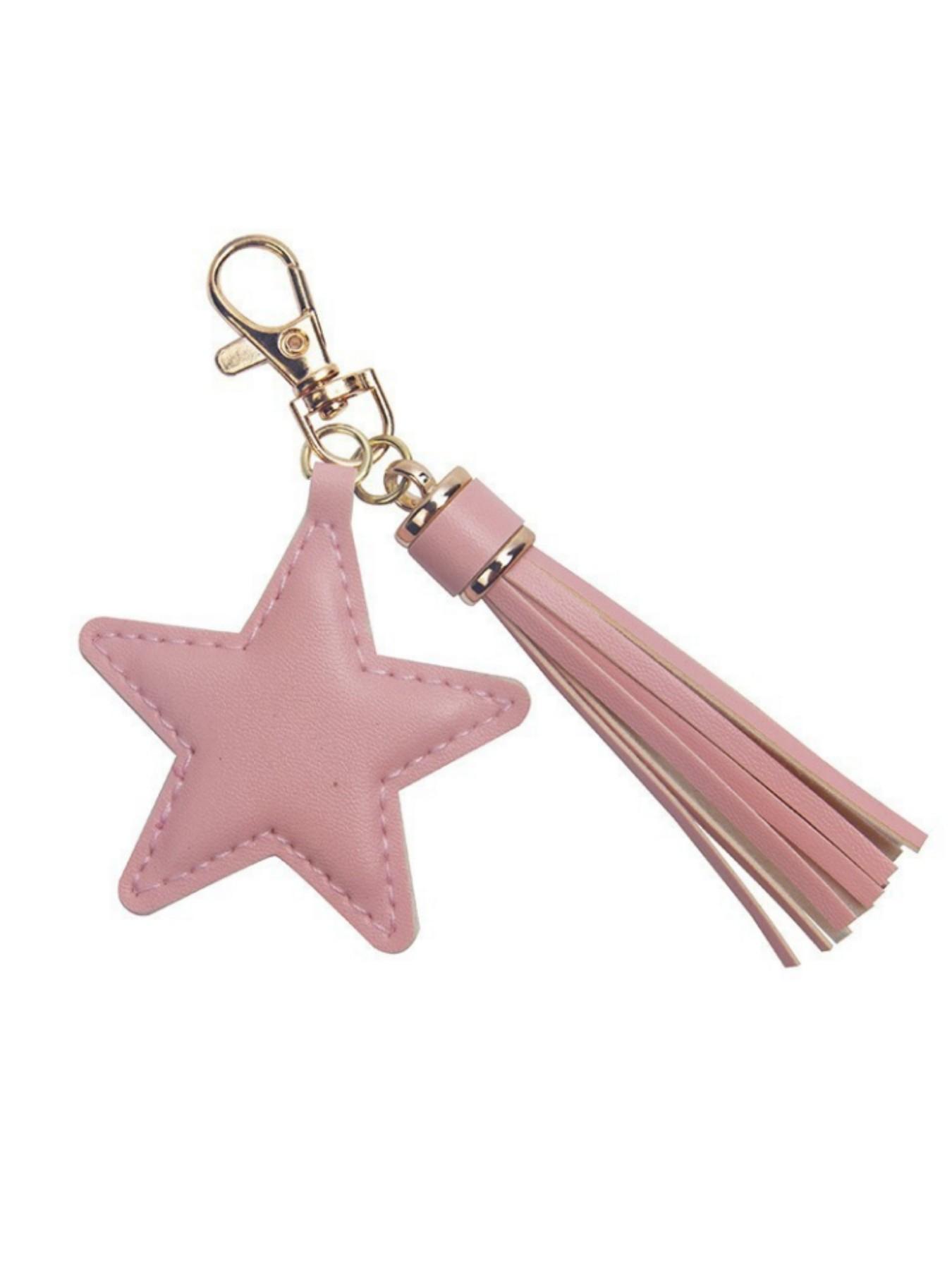 Creative Star Fringe Keychain, PU Leather Leopard Print Car Key Ring, Novelty Bag Accessory, Unique Key Holder for Cars and Bags