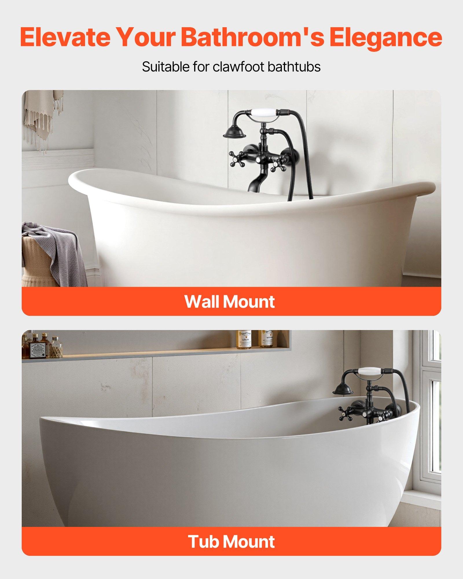 VEVOR Clawfoot Tub Faucet, Wall Mount Bathtub Faucets with Handheld Shower, Vintage Oil-Rubbed Bronze Clawfoot Tub Filler Faucet Shower Kit with Adjustable Swing Arms 360 Rotation Spout for Bathtubs