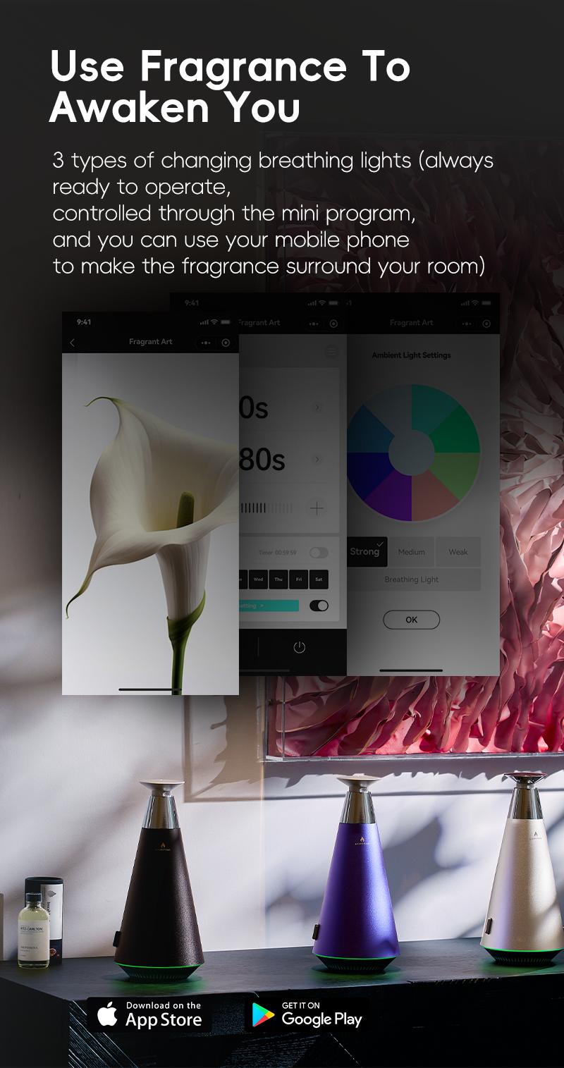 AROMASOUL Waterless Scent Diffuser Starter Kit - 1500 Sq Ft Coverage, Alloy Atomization System,Mood Light,Smart Rechargeable Hotel Scent Diffuser, Including 120ml Essential Oil, for Home,Large Room,Spa,Silver