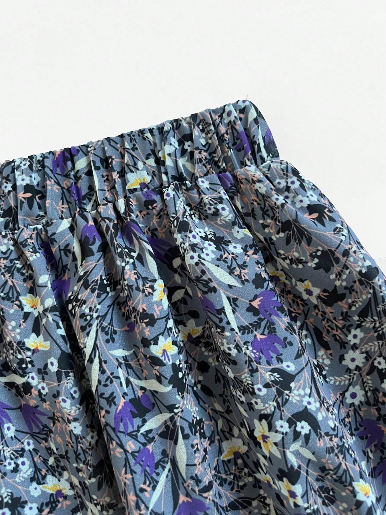 Women's Ditsy Floral Midi Skirt, Casual High-Waisted A-Line Design, Loose Fit Long Skirt for Spring & Fall, Elegant Vacation Style