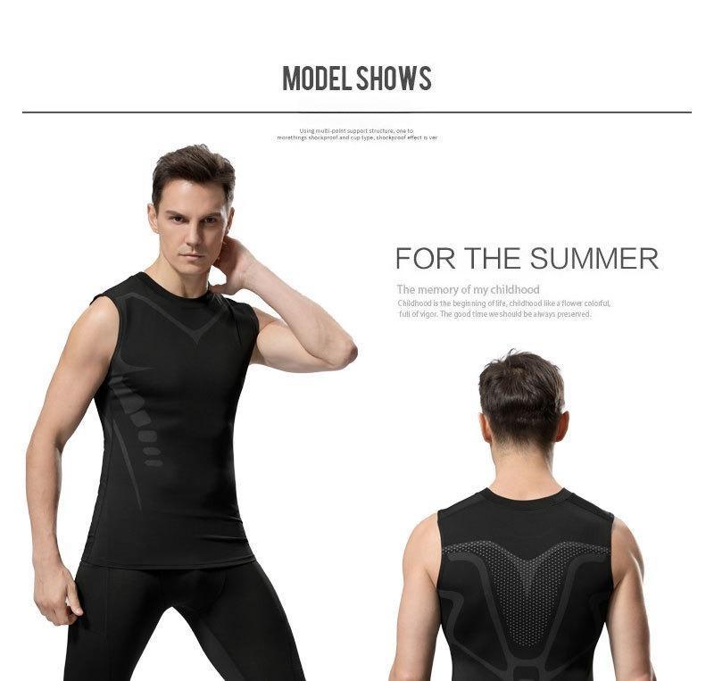 Men's Form-Fit 3PC Sleeveless Solid Compression Sports Activewear Tight Training Vest Set 2026 New Polyester Blend - Standard Sizes, Workout Gear, Bodybuilding Sports Outerwear, Sleeveless Sports Vest