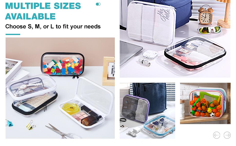 4 Pcs Hard Clear Zipper Case Makeup Bags Plastic Zipper Pouch Transparent Storage Box Containers for Cosmetics, Snacks, Building Blocks, Puzzles(Clear,5 x 3 x 2 in,Multicolor)