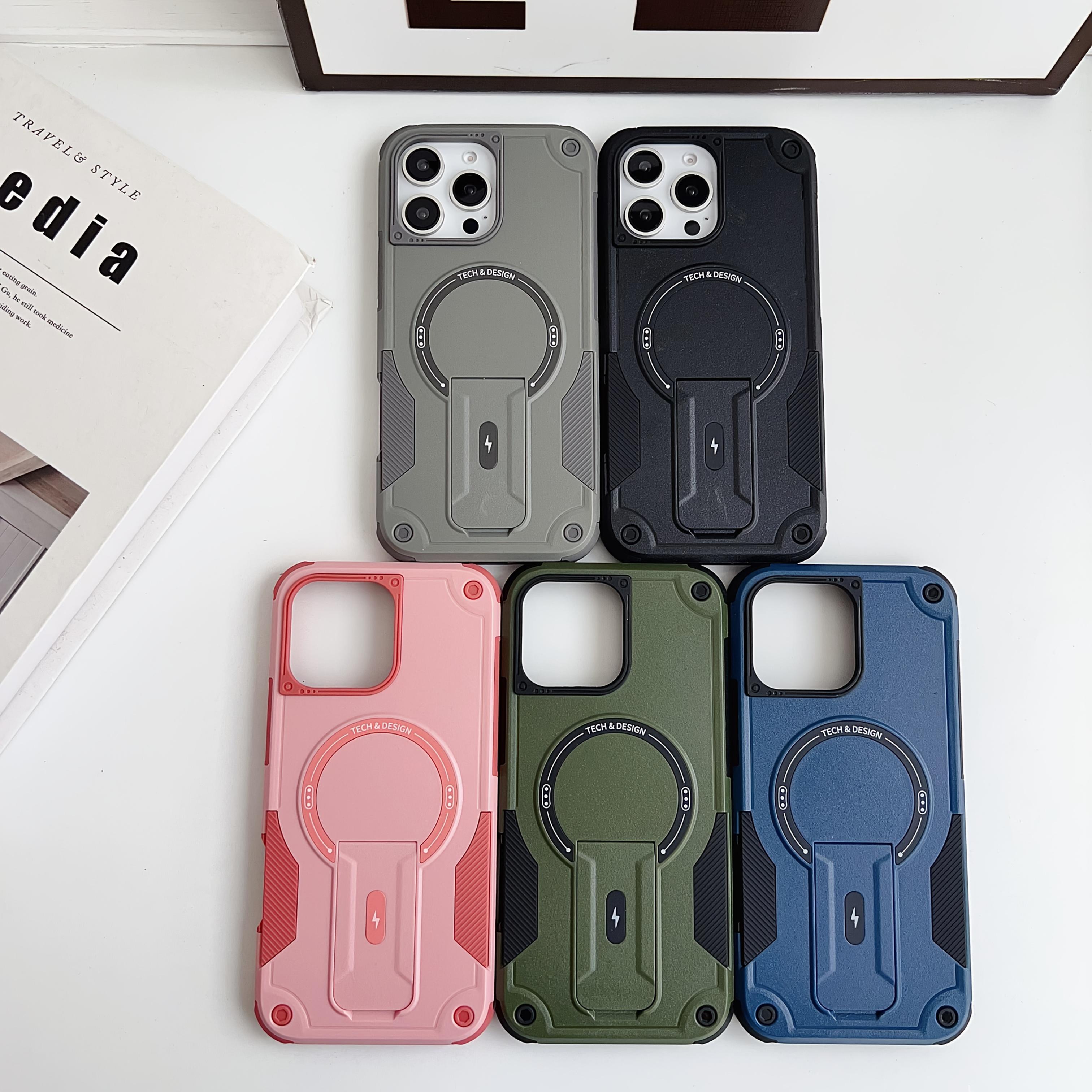 Heavy Duty Mechanical Armor Style Case with Magnetic Adsorption, Anti-Slip Design, Hidden Stand for iPhone 17 16 15 14 13 12 11 Pro Max Full Coverage Protection