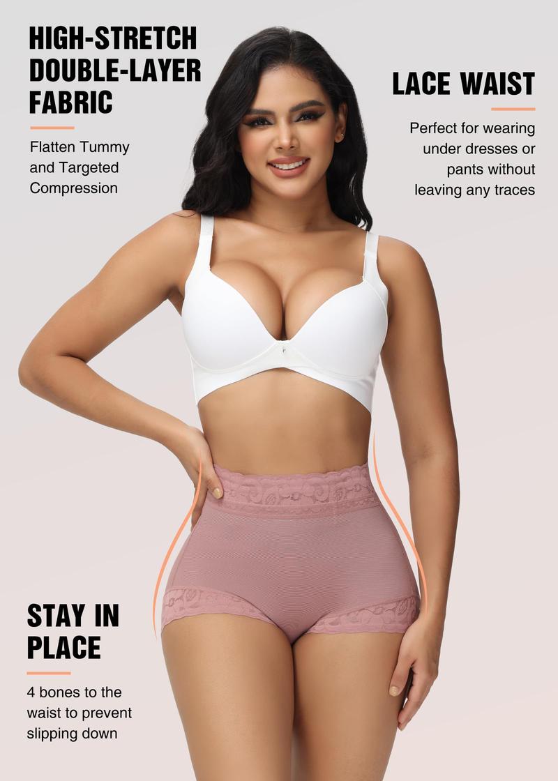 ROOSE CLOUD Butt Lifting Body Shaper Pants with Lace Trim &  - Nylon/Elastane Blend High-Waisted Shorts for Daily Wear & Sports, Tummy Control, Non-Transparent, Hand Wash Only